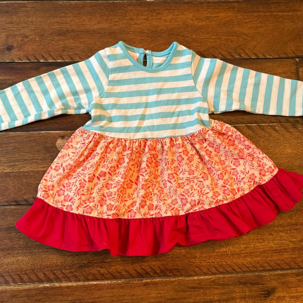 Ricrac & Ruffles Longsleeve Dress - Size 6-9 Months